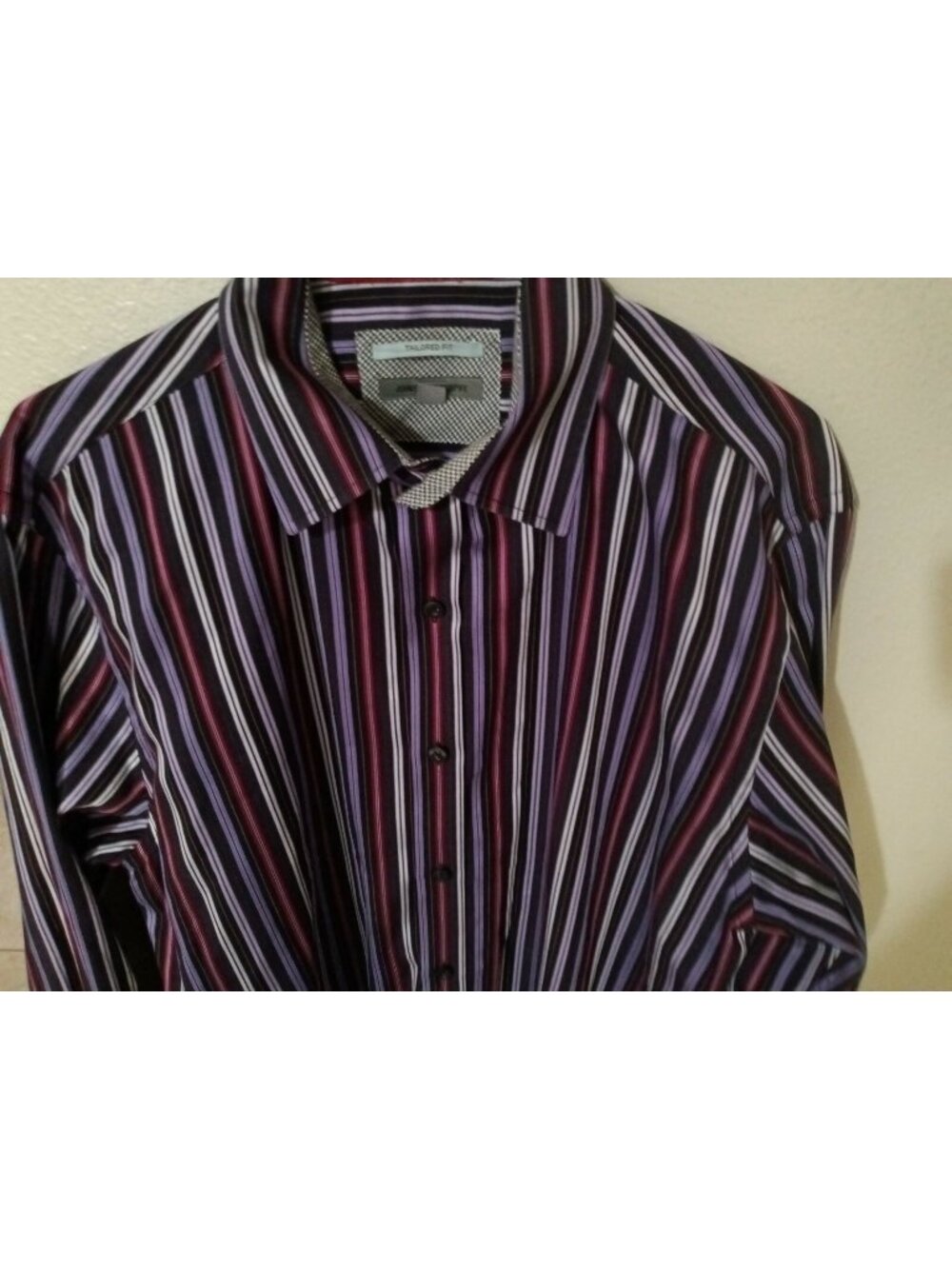 Johnston & Murphy Tailored Fit Dress Shirt Medium Purple Black Striped